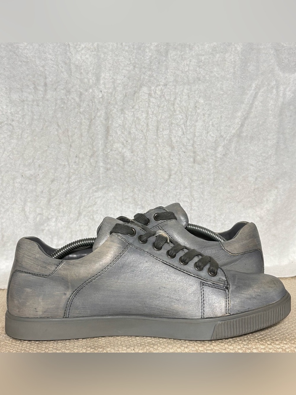 Skechers Mens Grey Volden Fandom Casual Leather Fashion Sneakers Shoes SZ US 9 - Picture 6 of 11